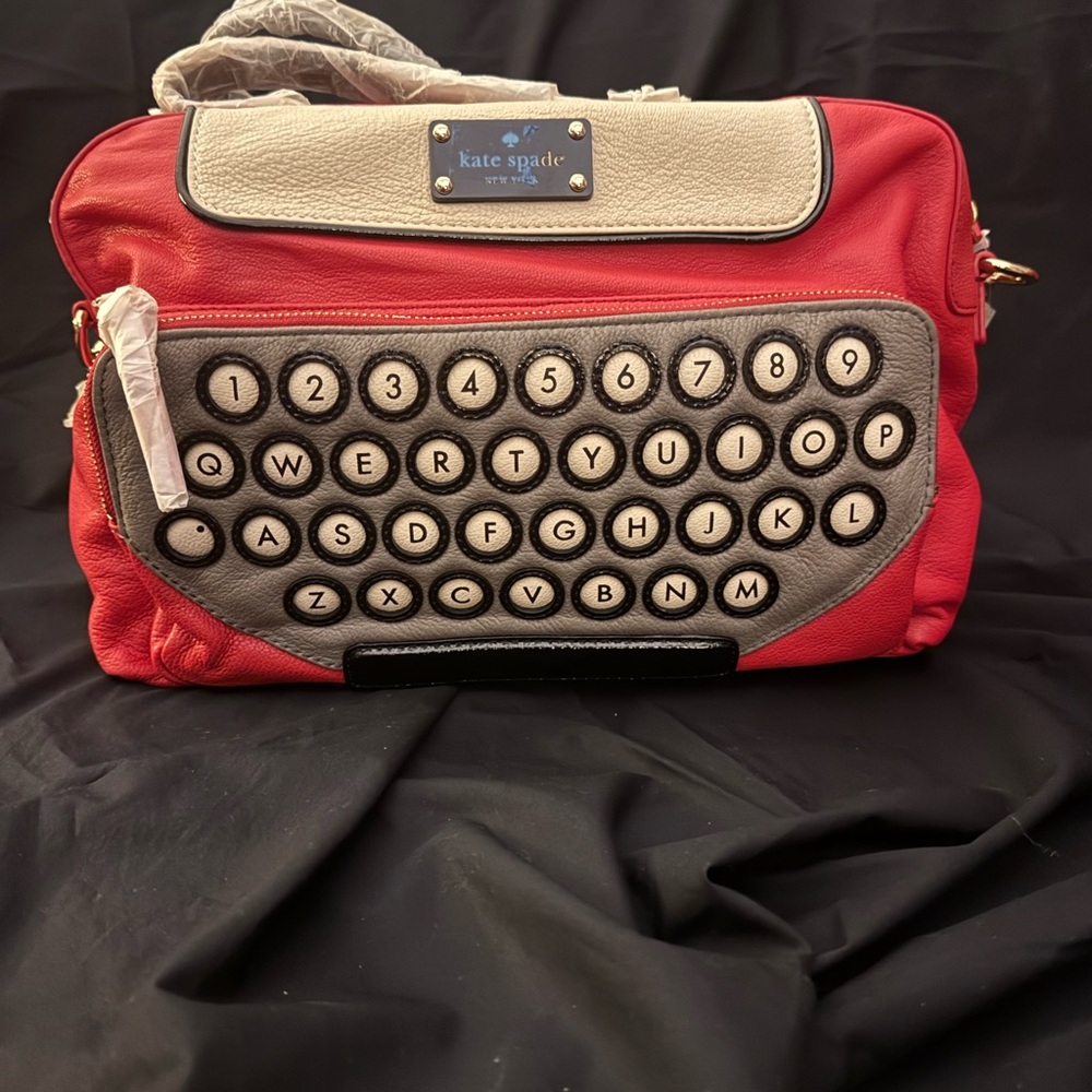 Kate Spade “All Typed Up Clyde”  red and cream typewriter-key bag NWT